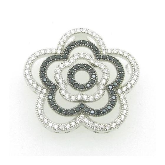 Ladies .925 Italian Sterling Silver black and white quad flower pendant 25mm 1