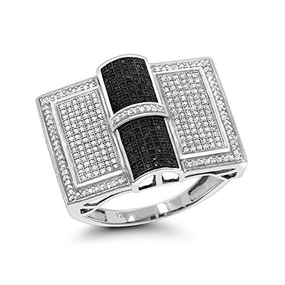 "White and Black Diamond Ring for Men Sterling Silver by LUXURMAN (1 Ct