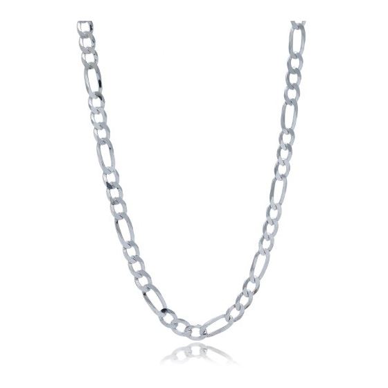 Silver with Rhodium Finish 7.8mm wide Diamond Cut Figaro Chain with Lobster Clasp 8 1/2 Inch Long