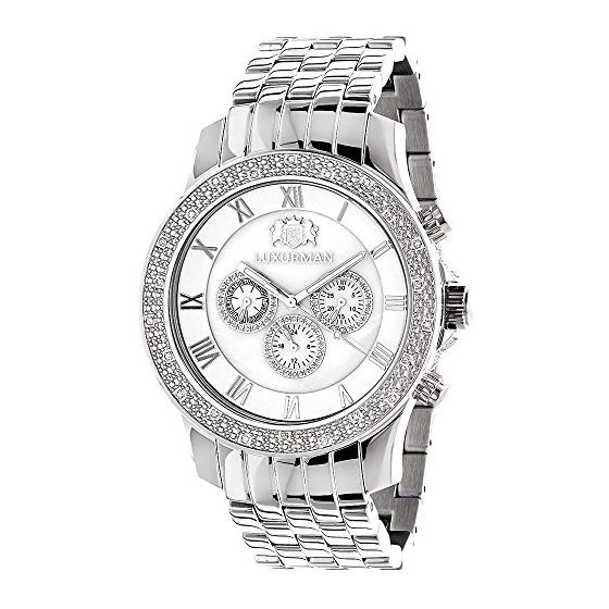 Mens Wristwatches Luxurman Mens Diamond Watch 0.25ct Stainless Steel Case Band 1