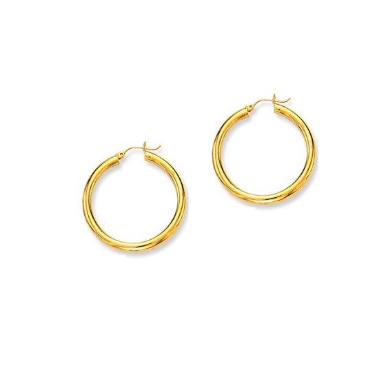 14K Yellow Gold Ladies Shiny Hoop Earrings T523