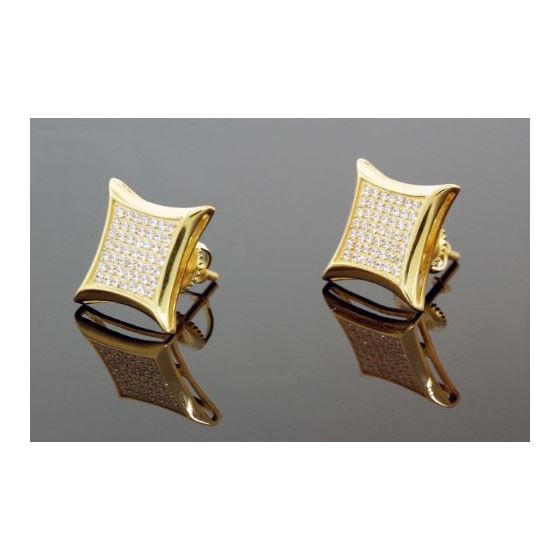 .925 Sterling Silver Yellow Kite White Crystal Micro Pave Unisex Mens Stud Earrings 1