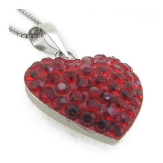 "Ladies .925 Italian Sterling Silver Red Stone Heart Pendant Length - 9.5in (Length- 22mm