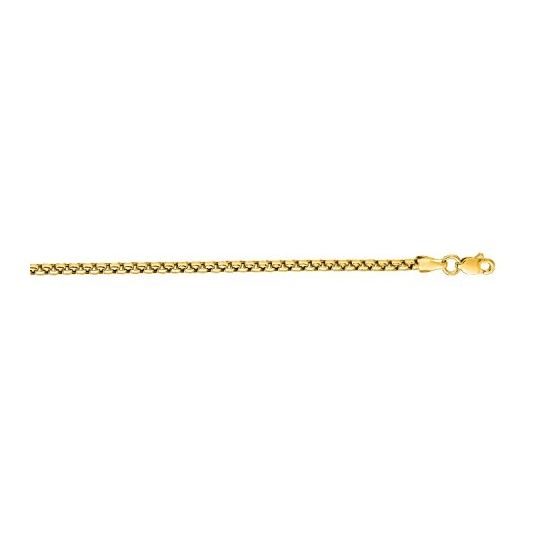 14K Yellow Gold 2.4mm wide Shiny Round Box Chain with Lobster Clasp 1