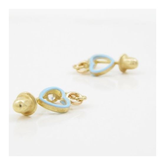 14K Yellow gold Open heart cz chandelier earrings for Children/Kids web409 3