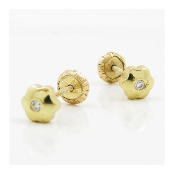 14K Yellow gold Flower cz stud earrings for Children/Kids web192 3