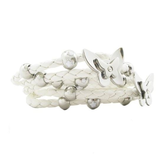 Womens White Band Butterfly Braided Bracelet CBBR2