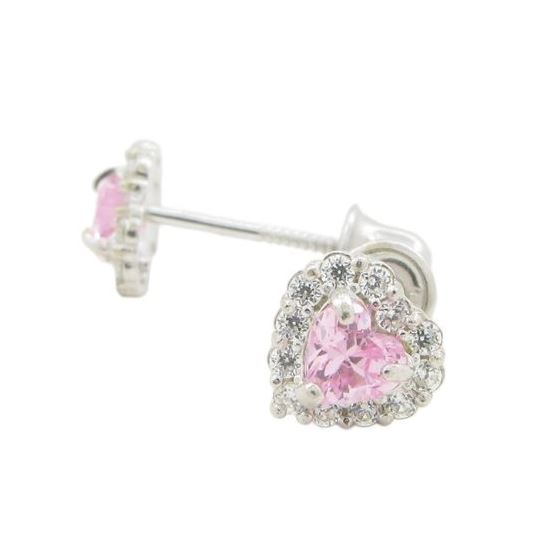 14K White gold Heart cz stud earrings for Children/Kids web252 1