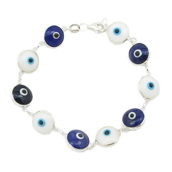 Womens Sterling silver White and blue evil eye bracelet 1