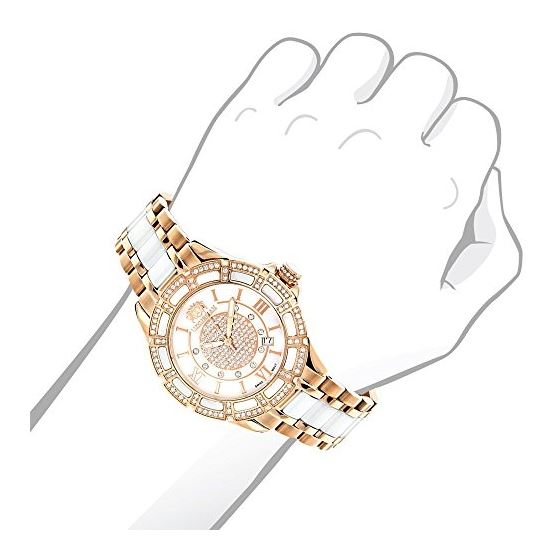Unique Womens Diamond Watch Rose Gold Plated Ste-3