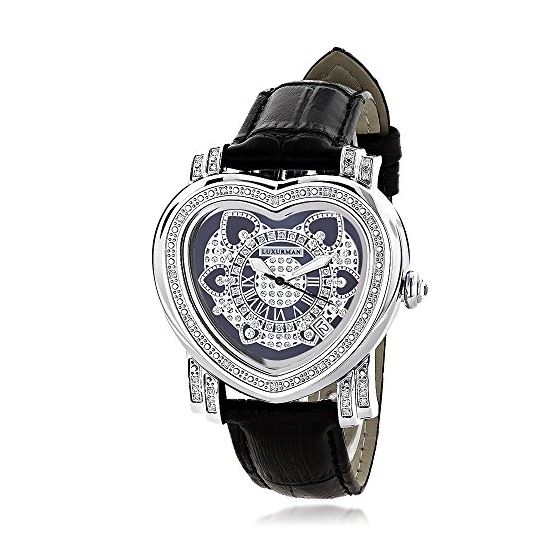 Ladies Diamond Heart Watch 0.30Ct Black