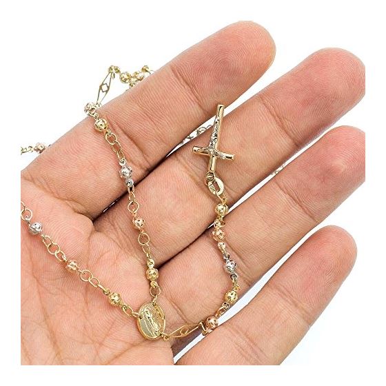 10K 3 TONE Gold HOLLOW ROSARY Chain - 30 Inches Long 3.51MM Wide 3