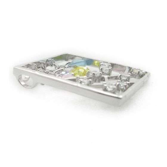 Ladies .925 Italian Sterling Silver Square Multi Stone Dangle Pendant Length - 1.18in Width - 1.18in