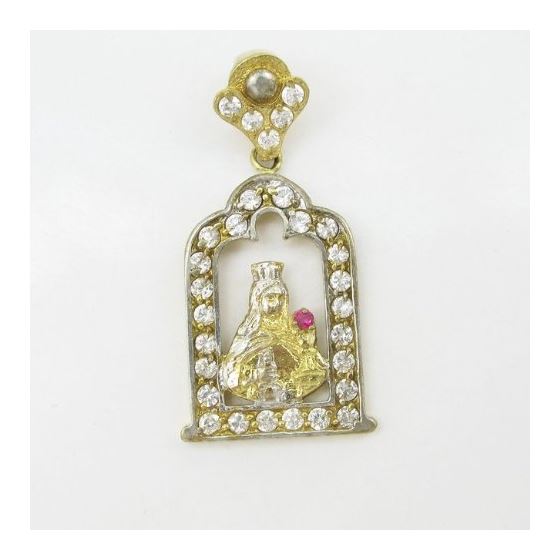 Mens 10k Yellow gold Red and white gemstone mary charm EGP46 3