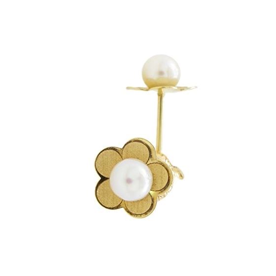 14K Yellow gold Thin flower pearl stud earrings for Children/Kids web170 1