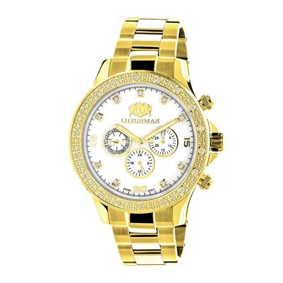 LUXURMAN Diamond Watches For Men 0.2Ct Yellow Gold