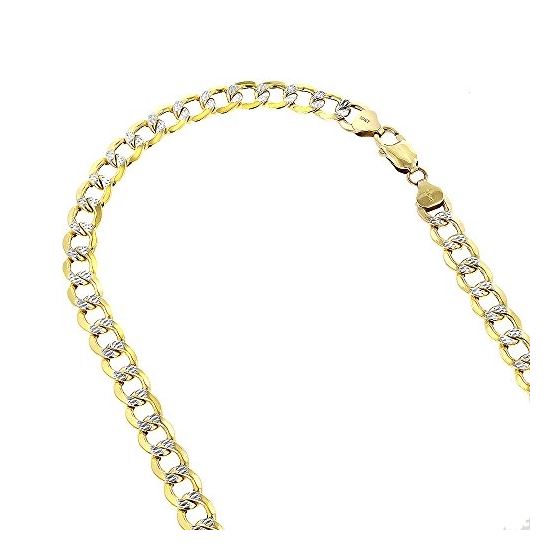 "10K Yellow Gold 7mm wide 24"" long diamond cut Curb Cuban Italy Chain Necklace with Lobster Clasp G