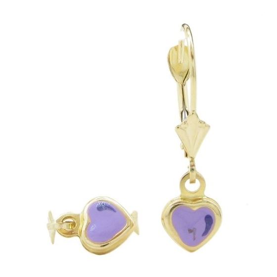 14K Yellow gold Heart chandelier earrings for Children/Kids web466 1