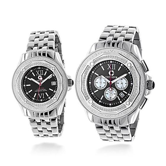Matching His and Hers Watches: Centorum Falcon Real Diamond Watch Set 1.05ct 1