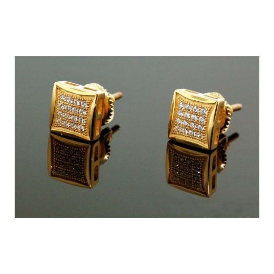 .925 Sterling Silver Yellow Square White Crystal Micro Pave Unisex Mens Stud Earrings 1