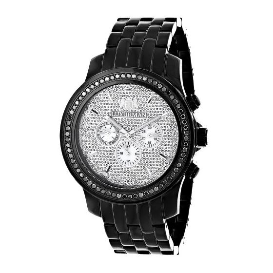 Black Phantom Genuine Diamond Watches: Large Luxurman Mens Watch 2.25ct 1