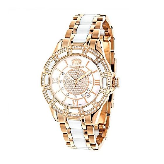 Unique Womens Diamond Watch Rose Gold Plated Steel