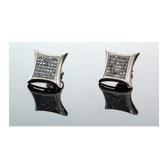 .925 Sterling Silver Black Square Black Onyx Crystal Micro Pave Unisex Mens Stud Earrings 12mm 1