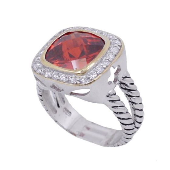 "Ladies .925 Italian Sterling Silver Ruby Red synthetic gemstone ring SAR56 6