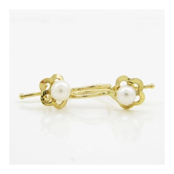 14K Yellow gold Fancy flower pearl hoop earrings for Children/Kids web231 3