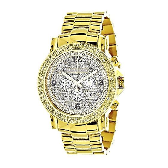 Mens Oversized Real Diamond Luxurman Watch 0.25ct Yellow Gold Chronograph 1