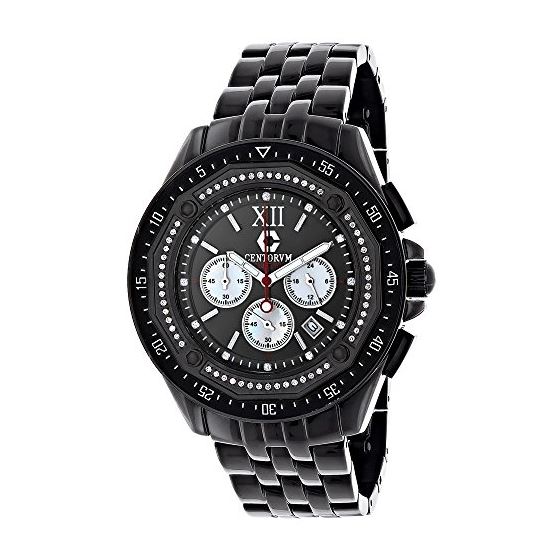 Mens Midsize Black Genuine Diamond Watch 0.55ct Chronograph by Centorum 1