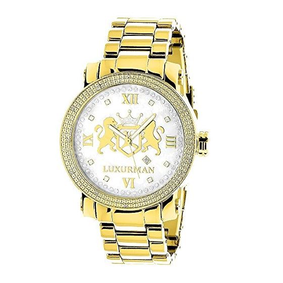 Phantom Yellow Gold Plated Genuine Diamond Watch for Men by Luxurman 0.12ct 1