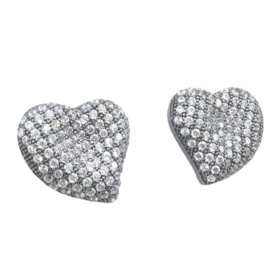 Womens .925 sterling silver Black and white heart earrings 4mm thick and 13mm wide Size 1