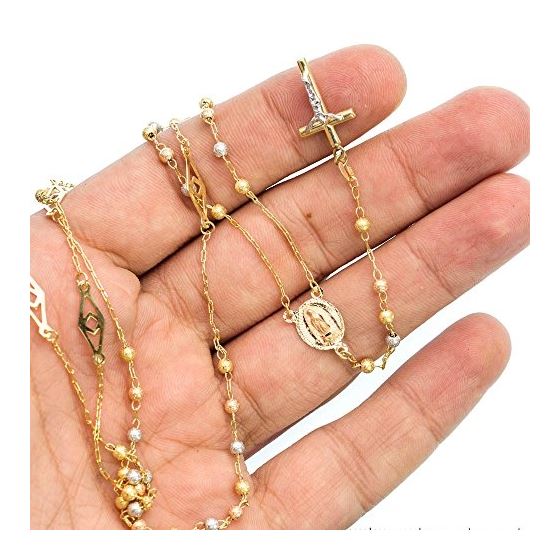 14K 3 TONE Gold HOLLOW ROSARY Chain - 30 Inches Long 3.02MM Wide 3