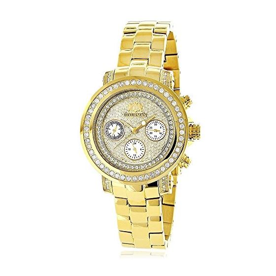 Luxurman Womens Real Diamond Yellow Gold Plated Montana Watch 2ct Extra Straps 1