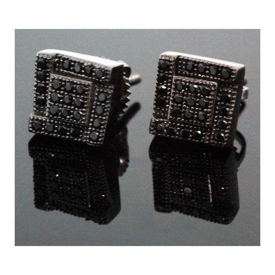 .925 Sterling Silver Black Square Black Onyx Crystal Micro Pave Unisex Mens Stud Earrings 10mm 1
