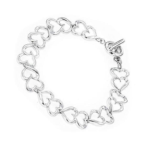 Luxurman Love Quotes: Sterling Silver Diamond Heart Bracelet for Women 1
