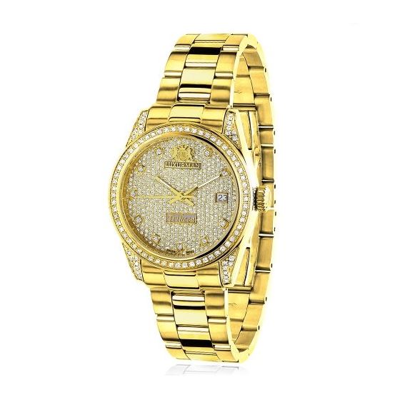 Iced Out Ladies Real Diamond Yellow Gold Plated Watch 1.5ct Tribeca by Luxurman 1