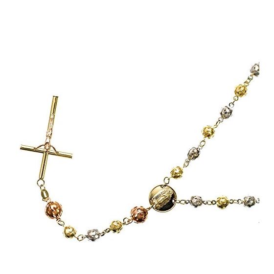 10K 3 TONE Gold HOLLOW ROSARY Chain - 28 Inches Long 6MM Wide 1