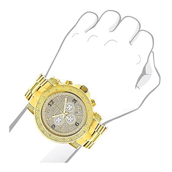 Luxurman Watch Mens Oversized Real Diamond Watch 0.75ct Yellow Gold Chronograph 3