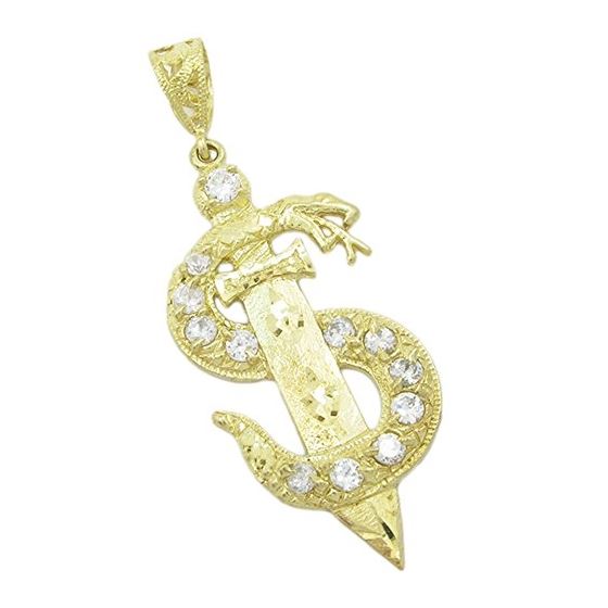 Mens 10k Yellow gold White gemstone snake S and knife charm EGP67 1