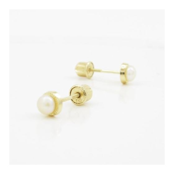 14K Yellow gold Round pearl stud earrings for Children/Kids web520 3