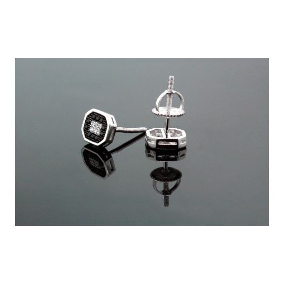 .925 Sterling Silver White Octagon White and Black Onyx Crystal Micro Pave Unisex Mens Stud Earrings
