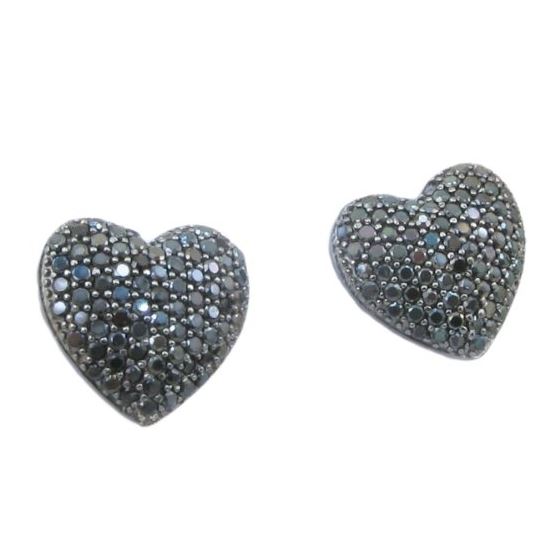 Womens .925 sterling silver Black heart earring 5mm thick and 11mm wide Size 1