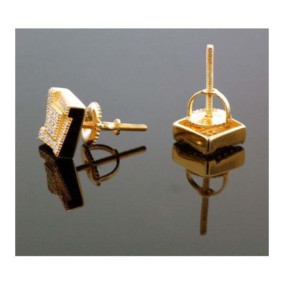 .925 Sterling Silver Yellow Square Black Onyx Crystal Micro Pave Unisex Mens Stud Earrings 3