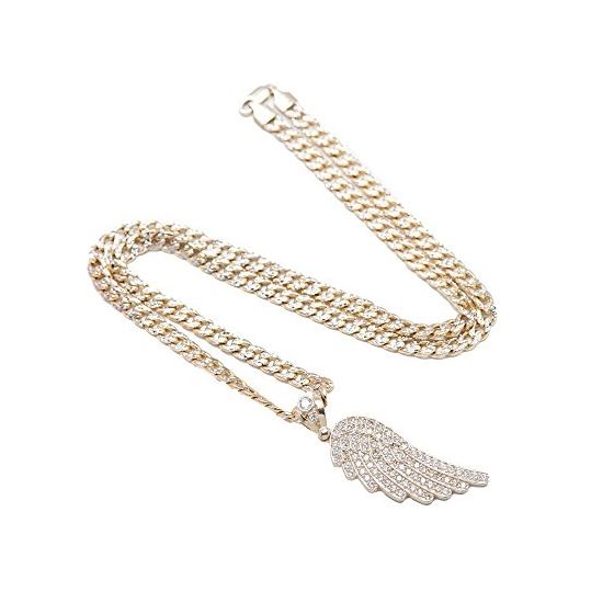 10K Yellow Gold Angel Feather Pendant with Diamond Cust Miami chain 1