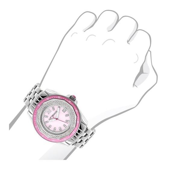 Ladies Real Diamond Watch 0.25ct Pink MOP Bezel Luxurman Interchangable Straps 3