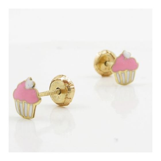 14K Yellow gold Creamy cup cake stud earrings for Children/Kids web175 3