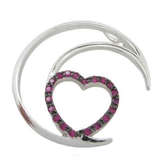 Half moon heart pink stone pendant SB66 37mm tall and 34mm wide 1