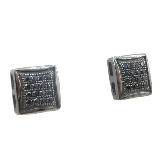 Mens .925 sterling silver Black 4 row square earring MLCZ159 3mm thick and 7mm wide Size 1